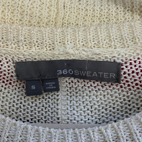 360 Sweater Linen Blend loose knit off white navy & pink striped sweater size S - Picture 3 of 7